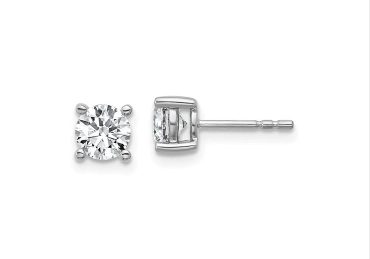 14k White Gold 1 carat total weight Round VS/SI GH Lab Grown Diamond 4 Prong Stud Post Earrings