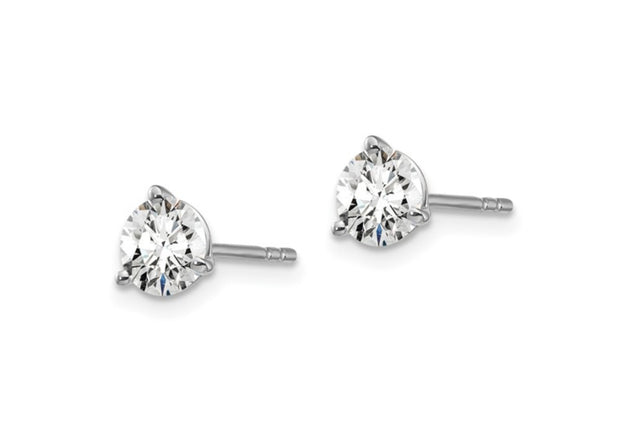 14k White Gold 1 carat total weight Round VS/SI DEF Lab Grown Diamond 3 Prong Stud Post Earrings