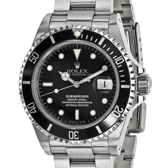 Swiss Crown™ USA Pre-owned Rolex-Independently Certified Steel Oyster 40mm Submariner Black Dial Watch