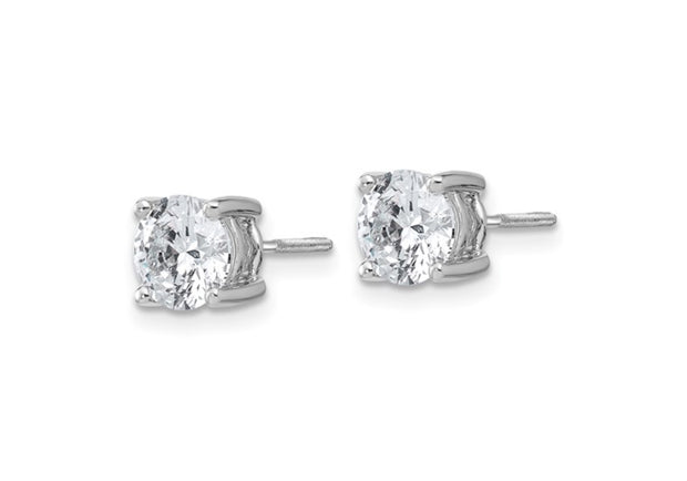 14k White Gold 2 carat total weight VS/SI DEF Round Certified Lab Grown Diamond Screw Back 4 Prong Stud Post Earrings