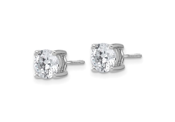 14k White Gold 2 carat total weight VS/SI DEF Round Certified Lab Grown Diamond Screw Back 4 Prong Stud Post Earrings