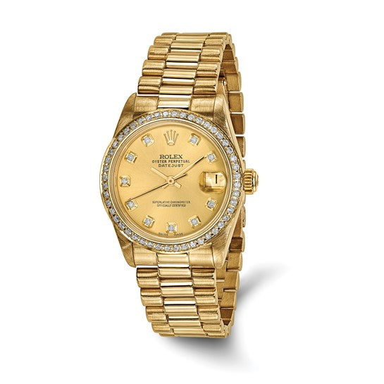 Pre owned Rolex Independently Certified 18K DateJust Diamond Bezel President Watch