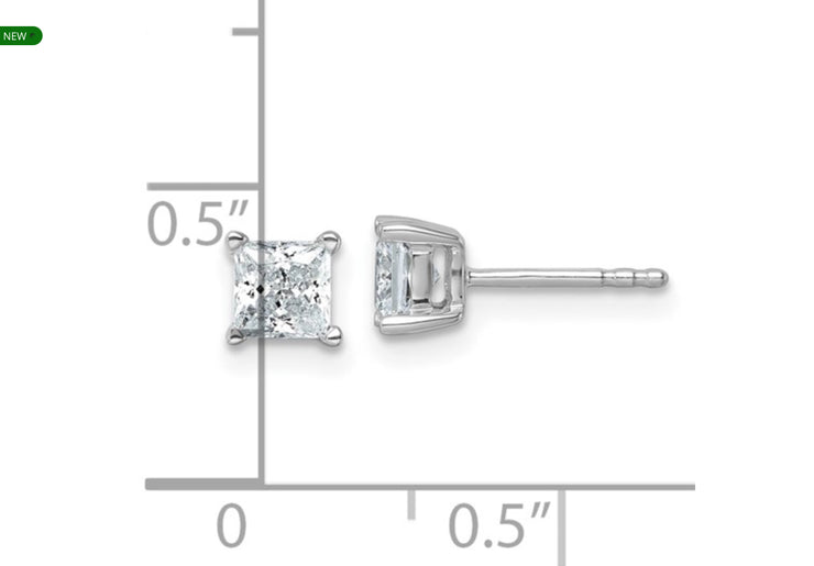 14KW TRUE ORIGIN Lab Grown Diamond 1ctw Princess VS DEF 4 Prong Earrings