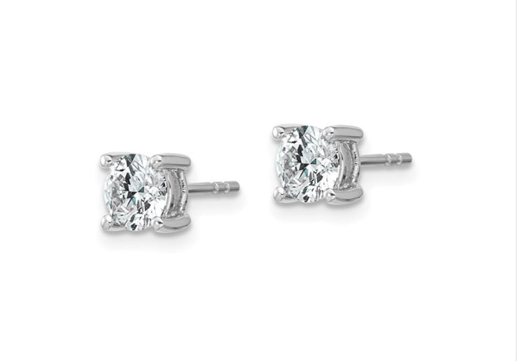 14k White Gold 1 carat total weight Round VS/SI GH Lab Grown Diamond 4 Prong Stud Post Earrings