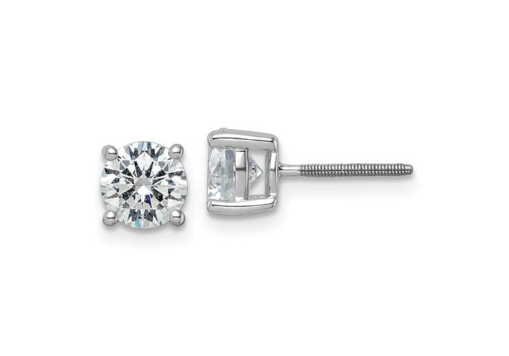 14k White Gold 2 carat total weight VS/SI DEF Round Certified Lab Grown Diamond Screw Back 4 Prong Stud Post Earrings