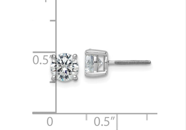 14k White Gold 2 carat total weight VS/SI DEF Round Certified Lab Grown Diamond Screw Back 4 Prong Stud Post Earrings