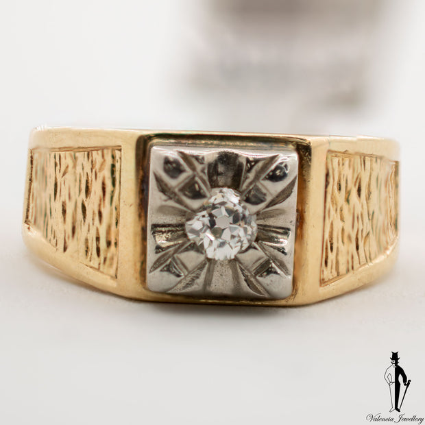 0.20 CT (SI2) Diamond Gentlemen Ring in 14K Yellow and White Gold