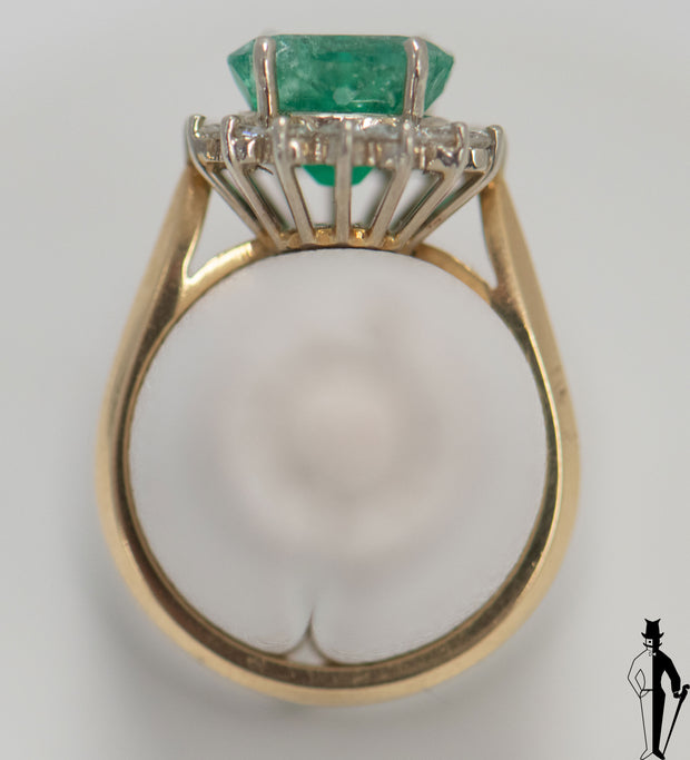 3.7 CT. Emerald and 0.64 CT Diamond Ring in 18K Yellow and White Gold
